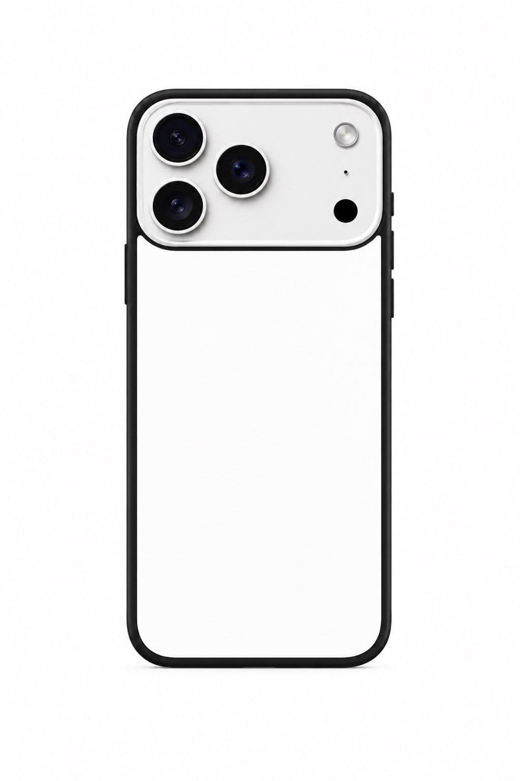 Mockup i case-it të bardhë me kornizë të zezë (iPhone 17 Pro Max)